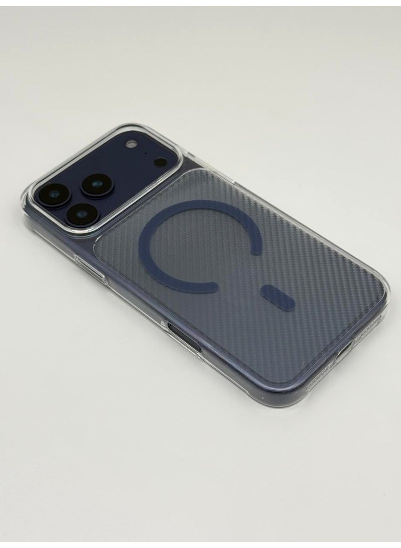 general Premium MagSafe Compatible Carbon Fiber Texture Case for iPhone 17 Pro – Ultra-Slim Shockproof Back Cover with Integrated Camera Protector & Metallic Accents – [Blue] - Image 4